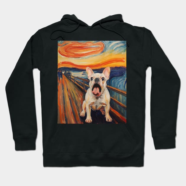 White French Bulldog The Scream Classic Paintings Hoodie by podartist